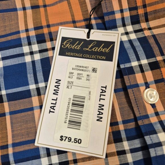 Roundtree & Yorke Gold Label Men's Shirt Size XLT Short Sleeve Orange Plaid  (57 - Picture 8 of 10